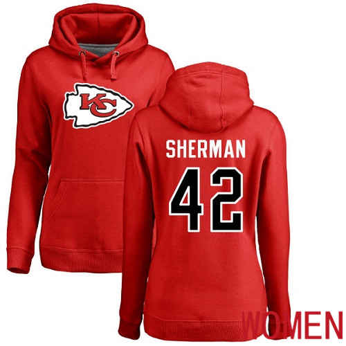 Women Kansas City Chiefs 42 Sherman Anthony Red Name and Number Logo Pullover NFL Hoodie Sweatshirts